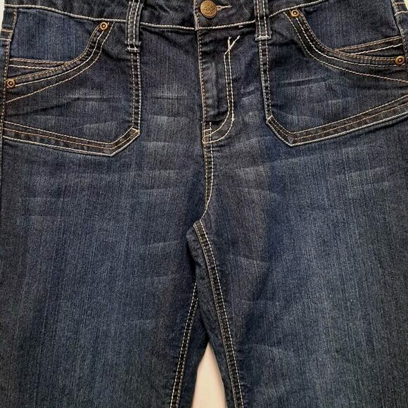 Earl Capri Jeans Womens 12 Blue Dark Stretch Denim Mid Rise Cuffed Thick Stitch - Picture 4 of 13